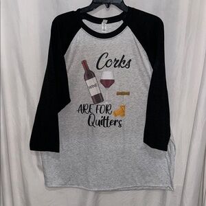 Black and Gray Raglan Graphic Tee 3/4 sleeves